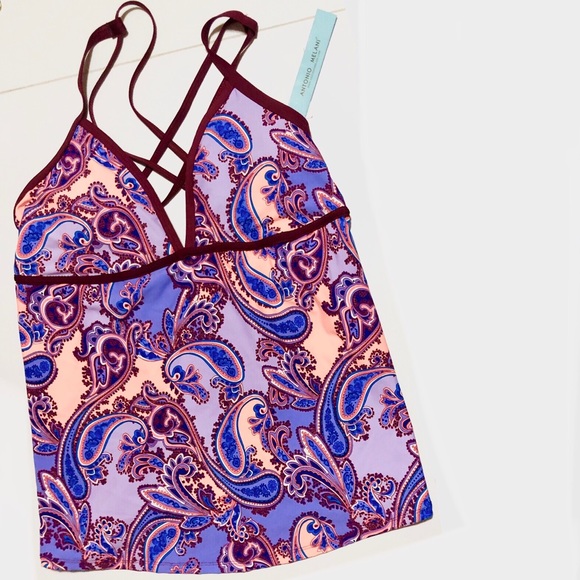 Antonio Melani Purple Paisley Tankini Swim Top - Picture 2 of 3